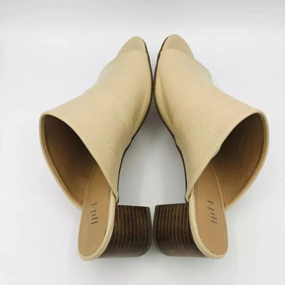 J. Jill Womens Shoes Size 9 Beige Leather Mules Heels Sandals Open Toe Crocodile - Picture 9 of 11